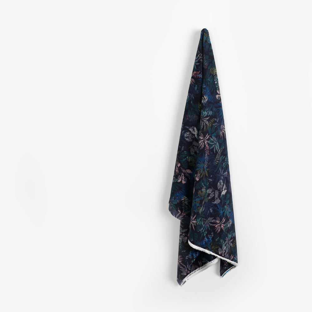 Layered Leaves Rayon Challis - Navy