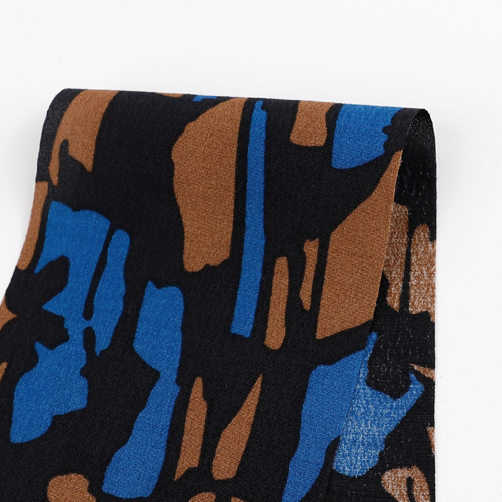 Retro Camo Viscose Crepe - Cobalt